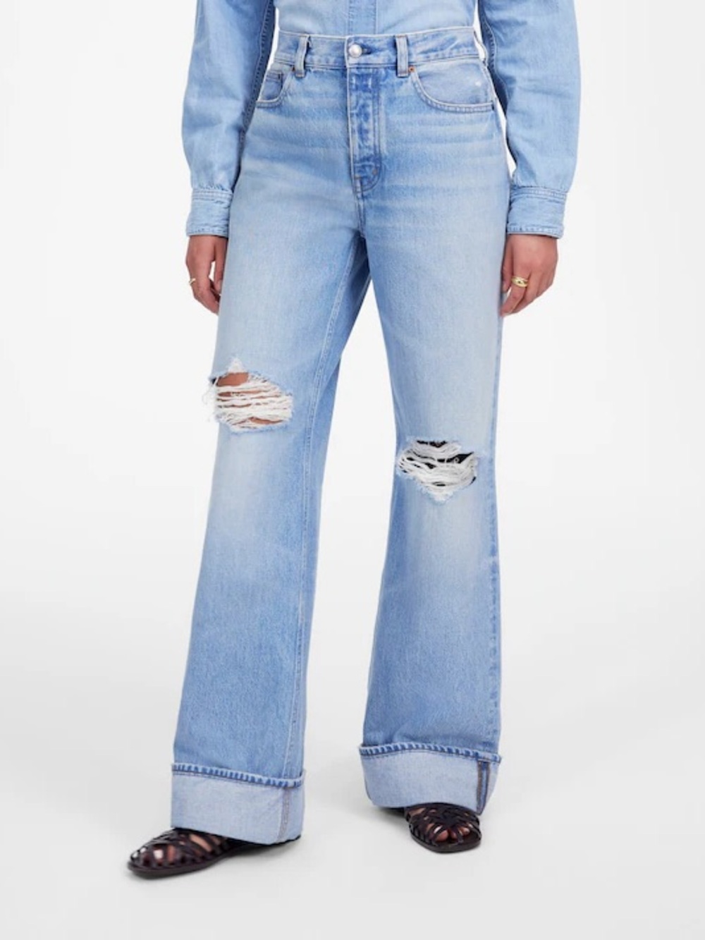 Madewell Low Slung Baggy Cuff Jean 24P 24 Petite Hallstead Wash Denim $148 NU712